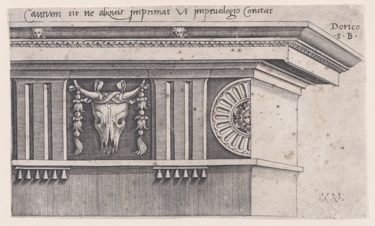 Dorisk Entablatur, dateret 1528. af Agostino Veneziano