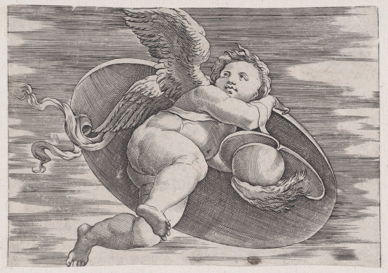 Eros stjæler mands skjold, ca. 1514-36. af Agostino Veneziano