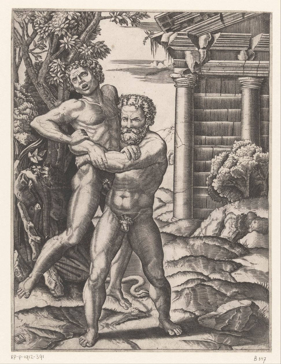 Hercules kæmper med Antaeus af Agostino Veneziano