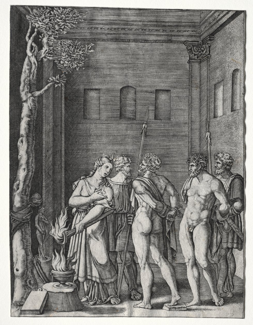 Orestes og Pylades bragt til Iphigenia for at ofre af Agostino Veneziano