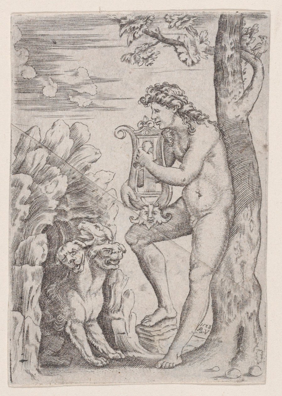 Orpheus, dateret 1528. af Agostino Veneziano