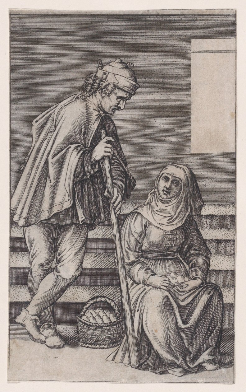 Bonde og en kvinde med æg, ca. 1514-36. af Agostino Veneziano