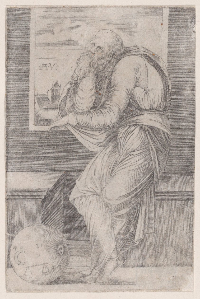 Filosof sidder nær et vindue, ca. 1514-36., ca. 1514-36. af Agostino Veneziano