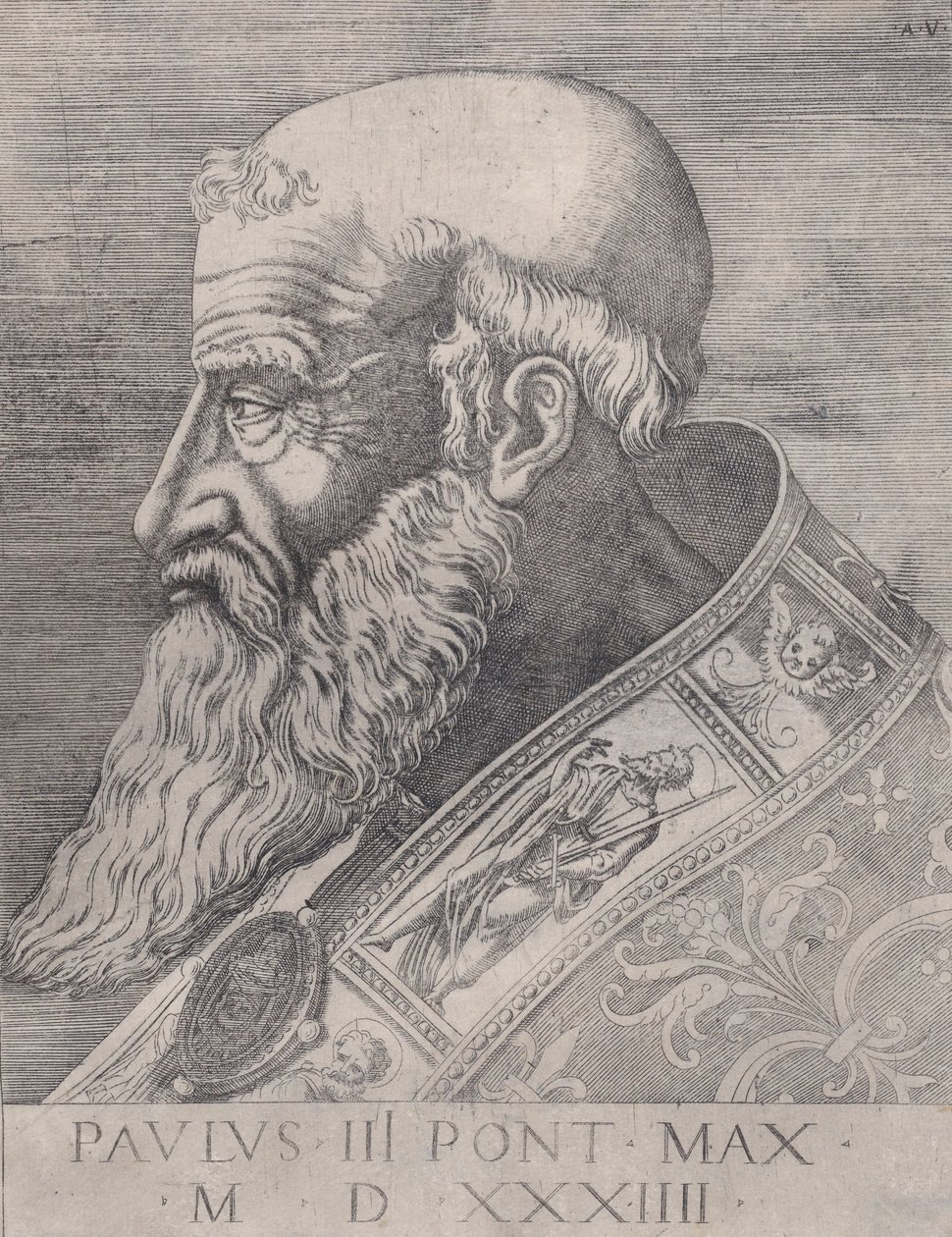 Pave Paul III, barhovedet, dateret 1534. af Agostino Veneziano