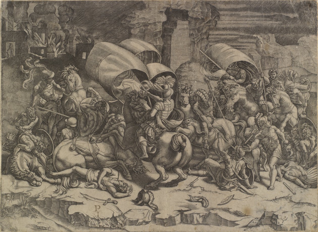 Slaget mellem Scipio Africanus og karthagenerne ("La bataille au coutelas") af Agostino Veneziano