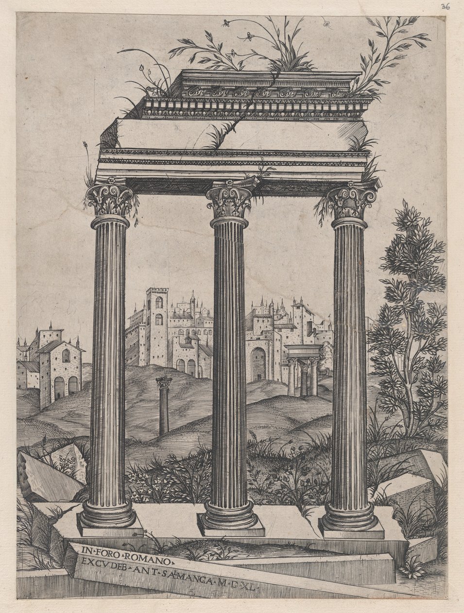 Mirror of Roman Magnificence: Antoninus og Faustinas tempel, 1500-tallet., 1500-tallet. af Agostino Veneziano.