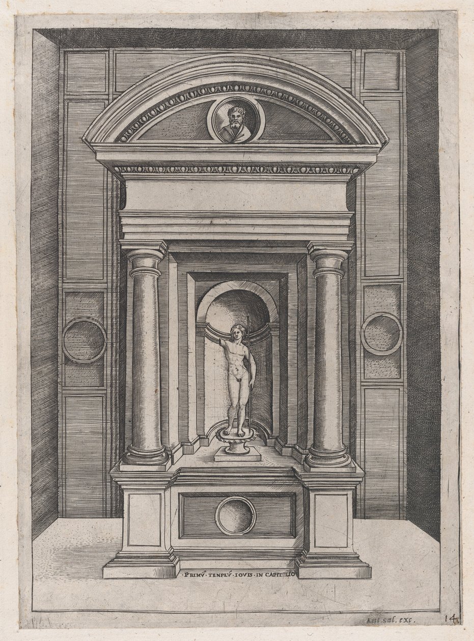 Spejl af romersk storslåethed: Jupiters alter i det ældste tempel på C..., ca. 1514-36. af Agostino Veneziano.