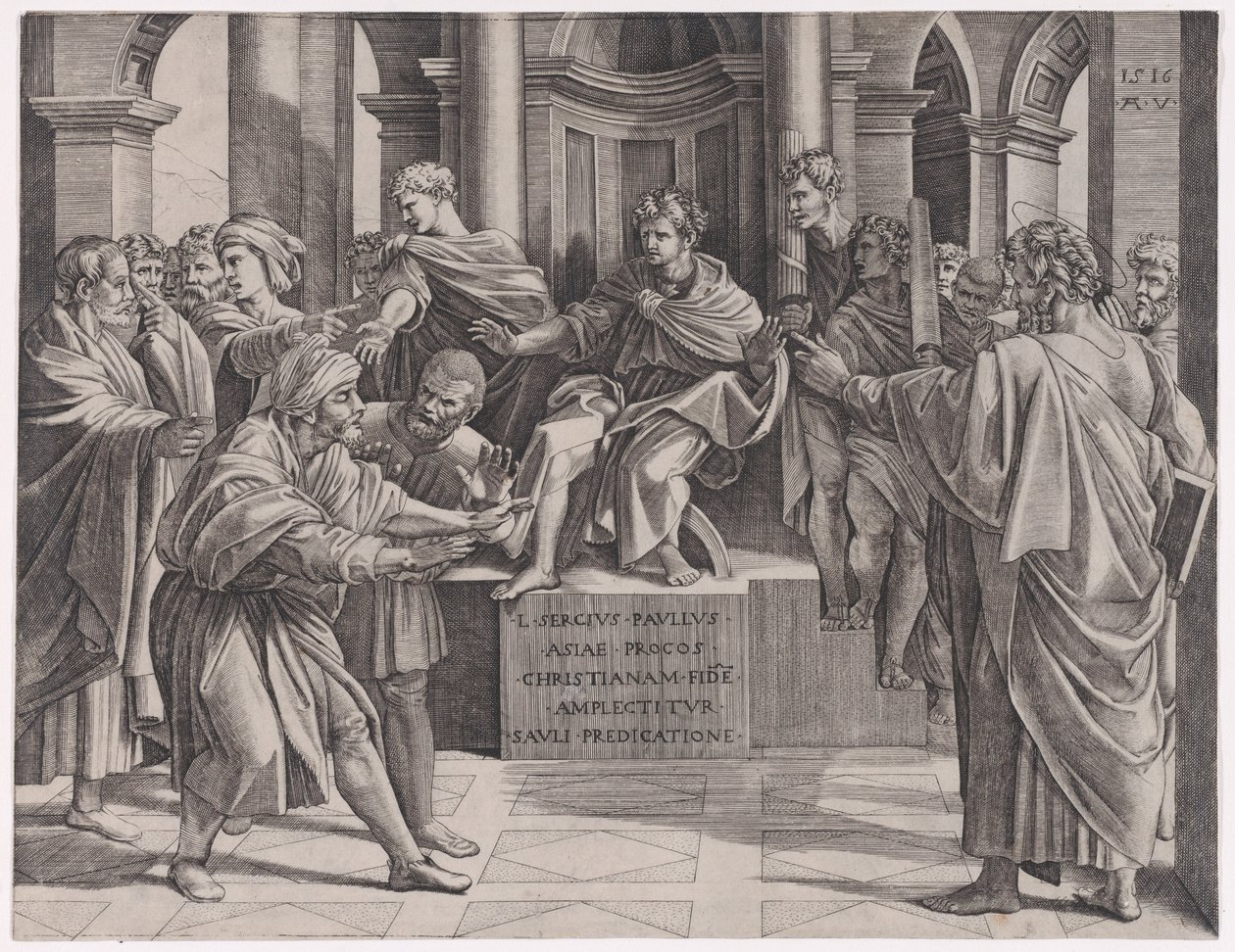 The Blinding of Elymas, dateret 1516., dateret 1516. af Agostino Veneziano
