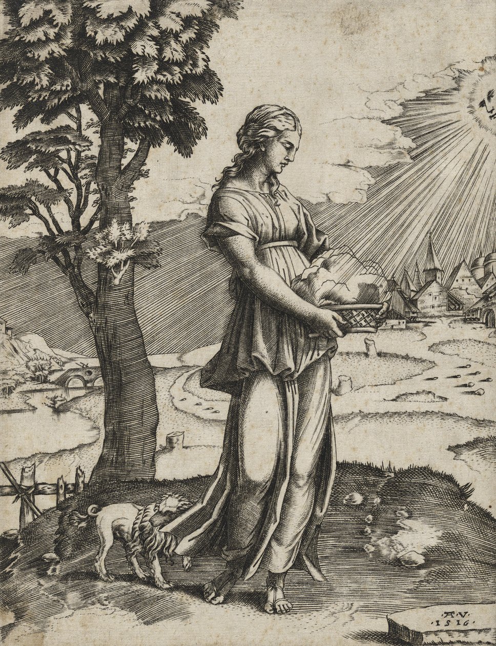 The Cumaean Sybil, 1516 (gravering på lagt papir) af Agostino Veneziano