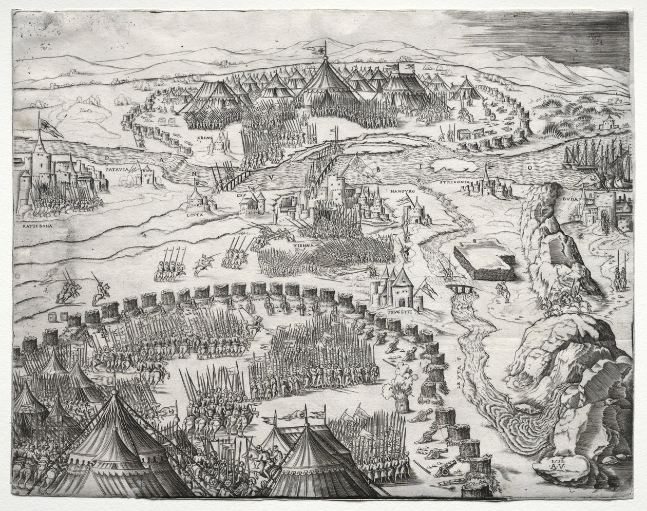 Stillingen og lejren for hærene af Charles V og Soliman II af Agostino Veneziano