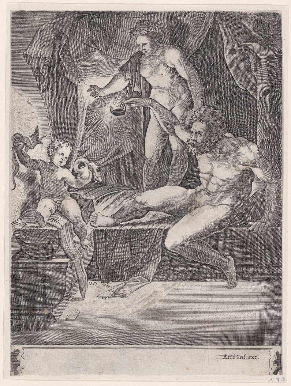 The Young Hercules in His Cradle, dateret 1533. af Agostino Veneziano