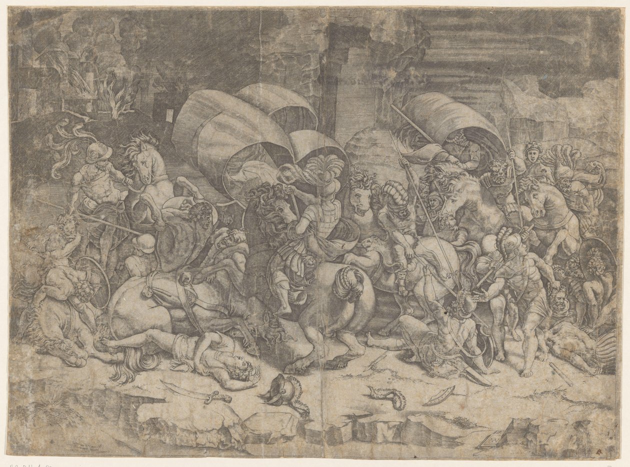 Slaget mellem romere og karthager, ca. 218-201 f.Kr. Slå med en cutlass af Agostino Veneziano