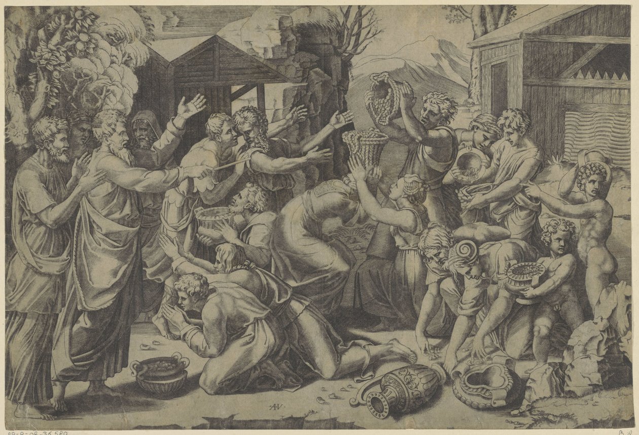 Indsamling af manna af Agostino Veneziano