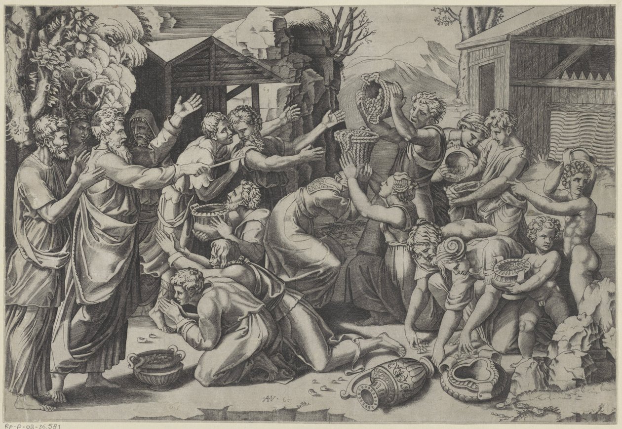 Indsamling af manna af Agostino Veneziano