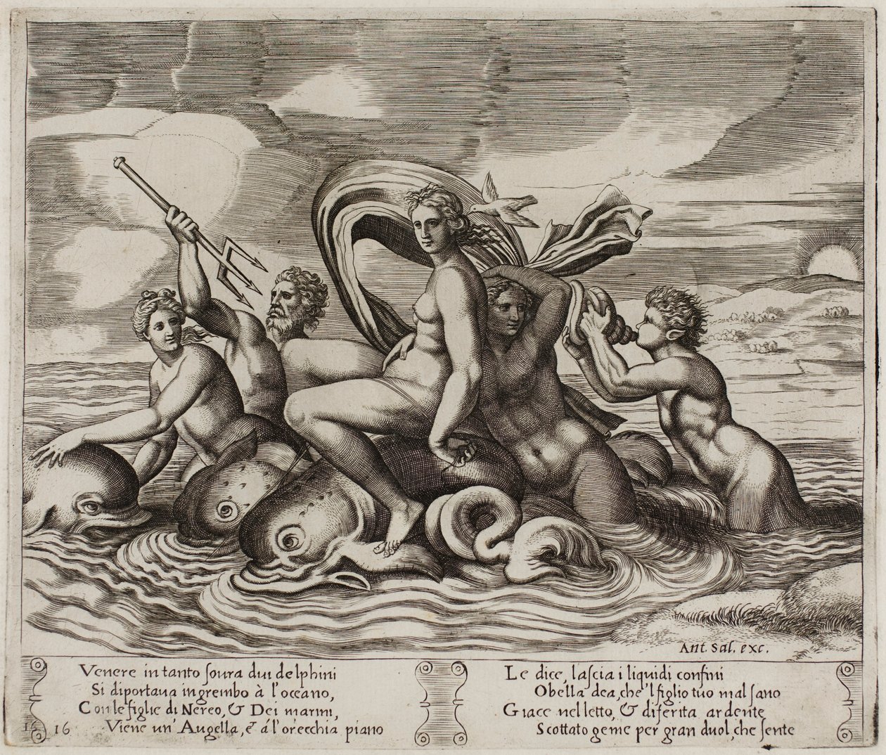 Psyche Servered in Her Bath af Nymphs She Can Not See af Agostino dei Musi