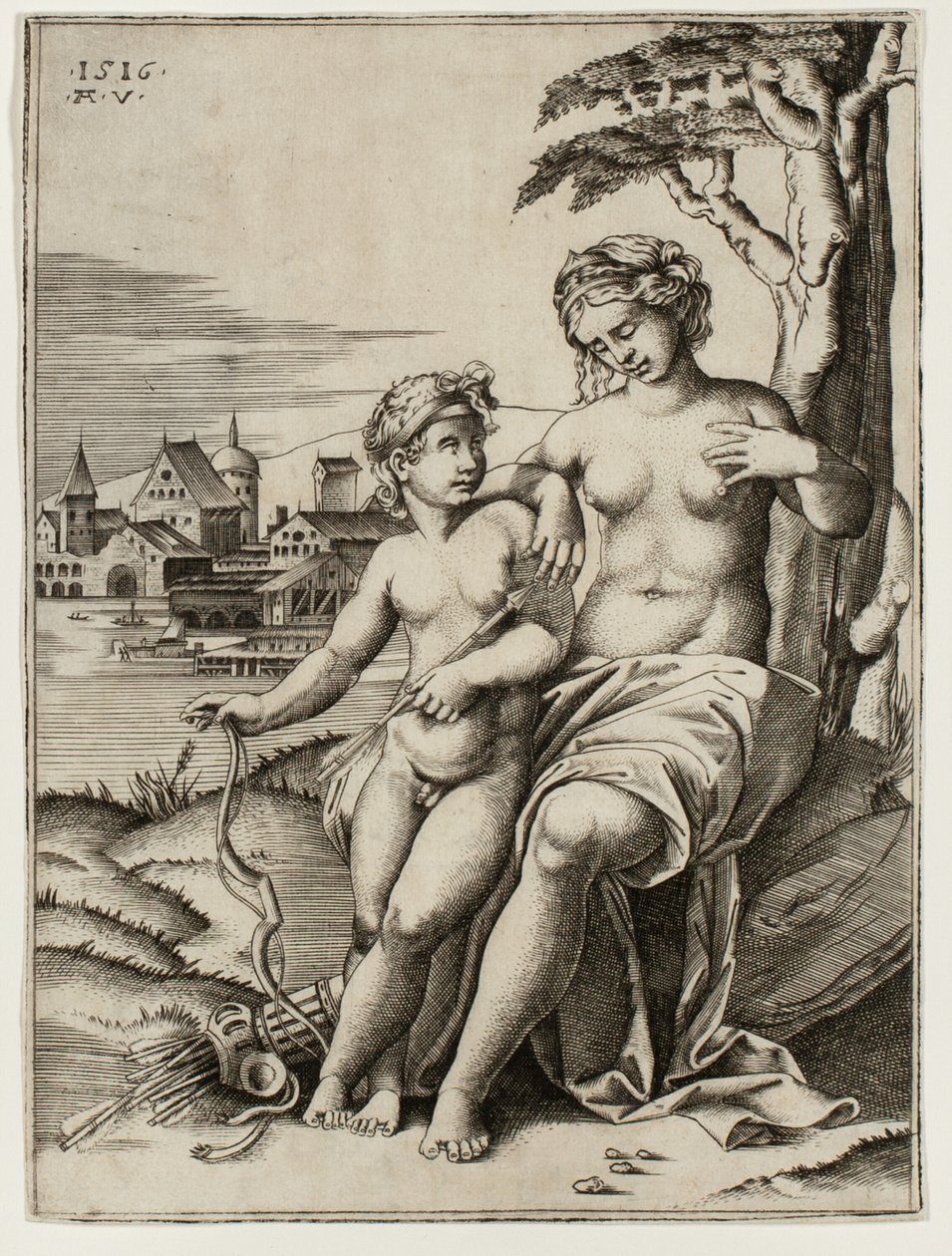 Venus såret af Amors Dart af Agostino dei Musi