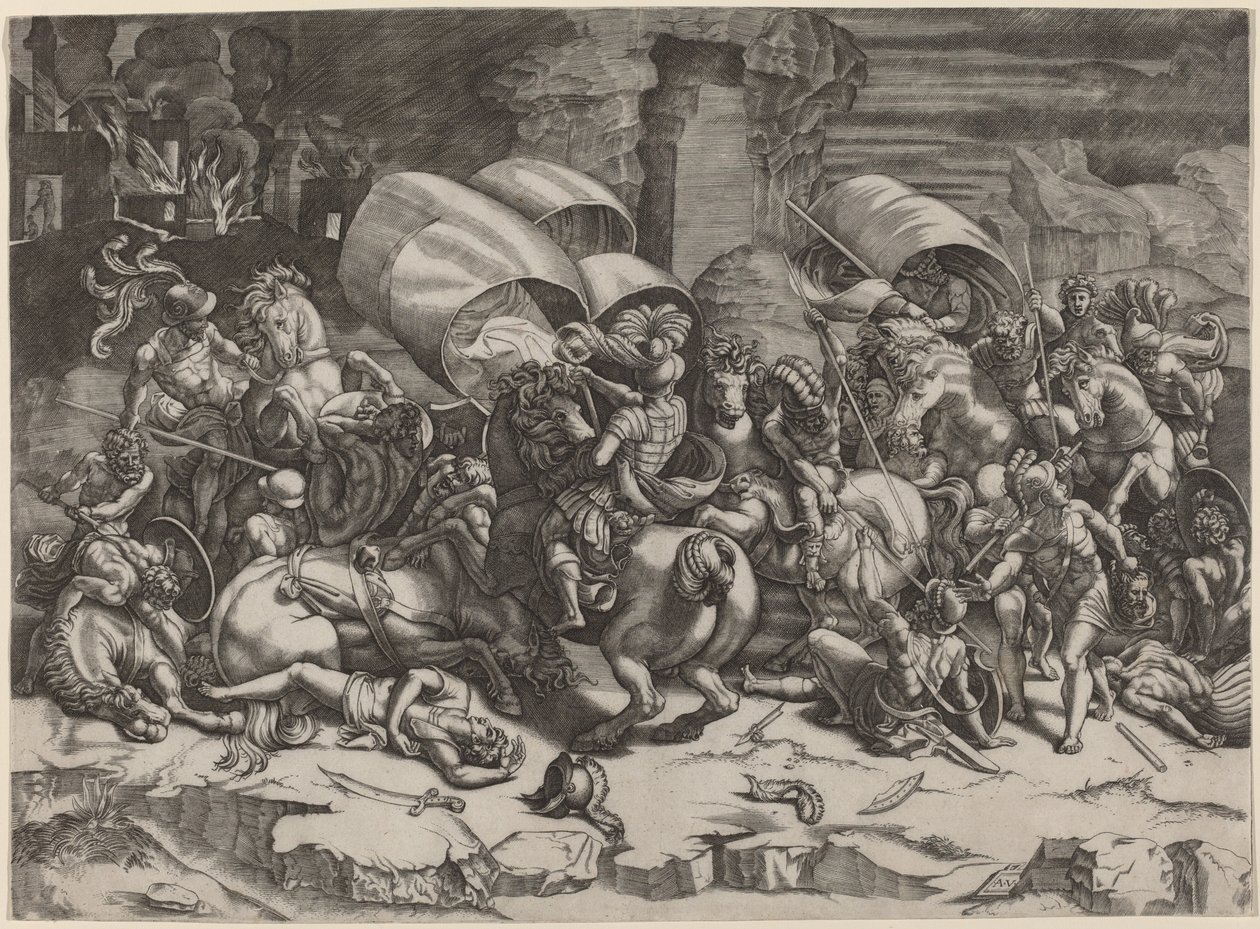 Kampen med Cutlass af Agostino dei Musi, after Giulio Romano