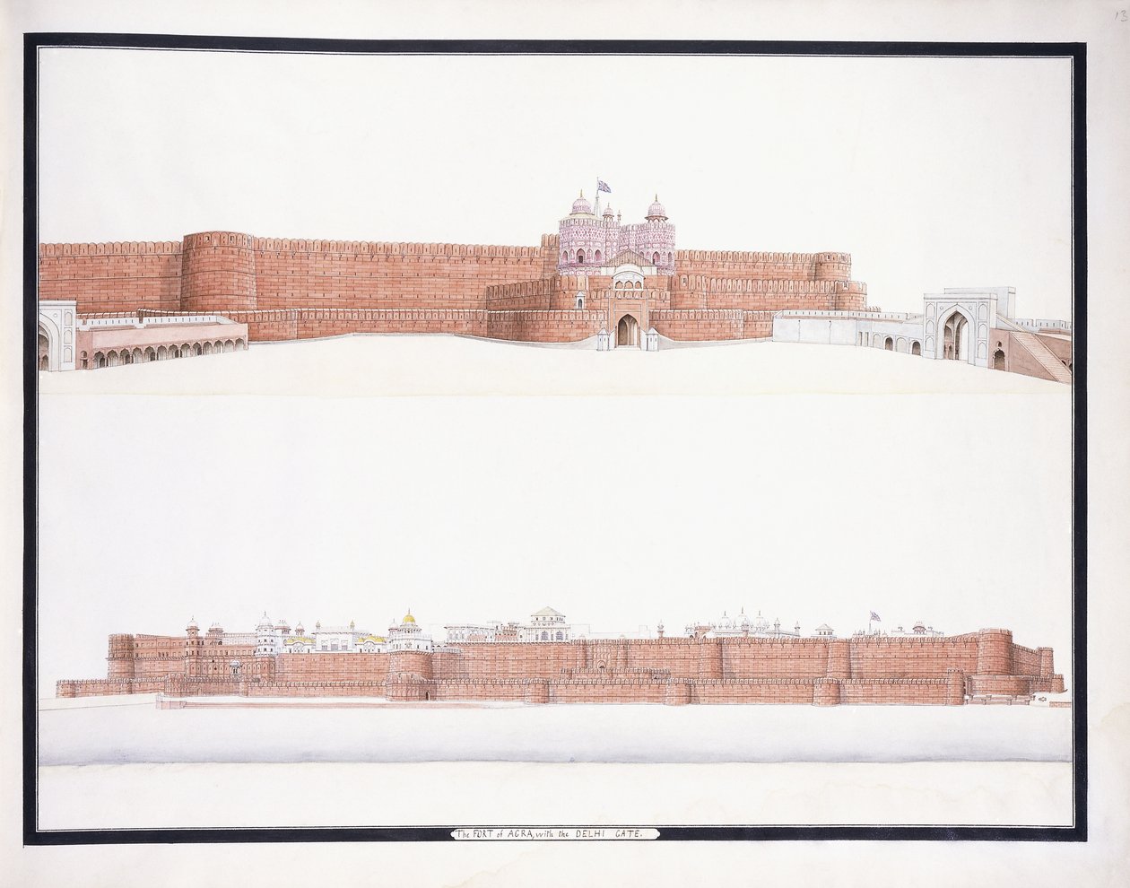 Fortet i Agra med Delhi-porten, ca. 1815 af Agra School