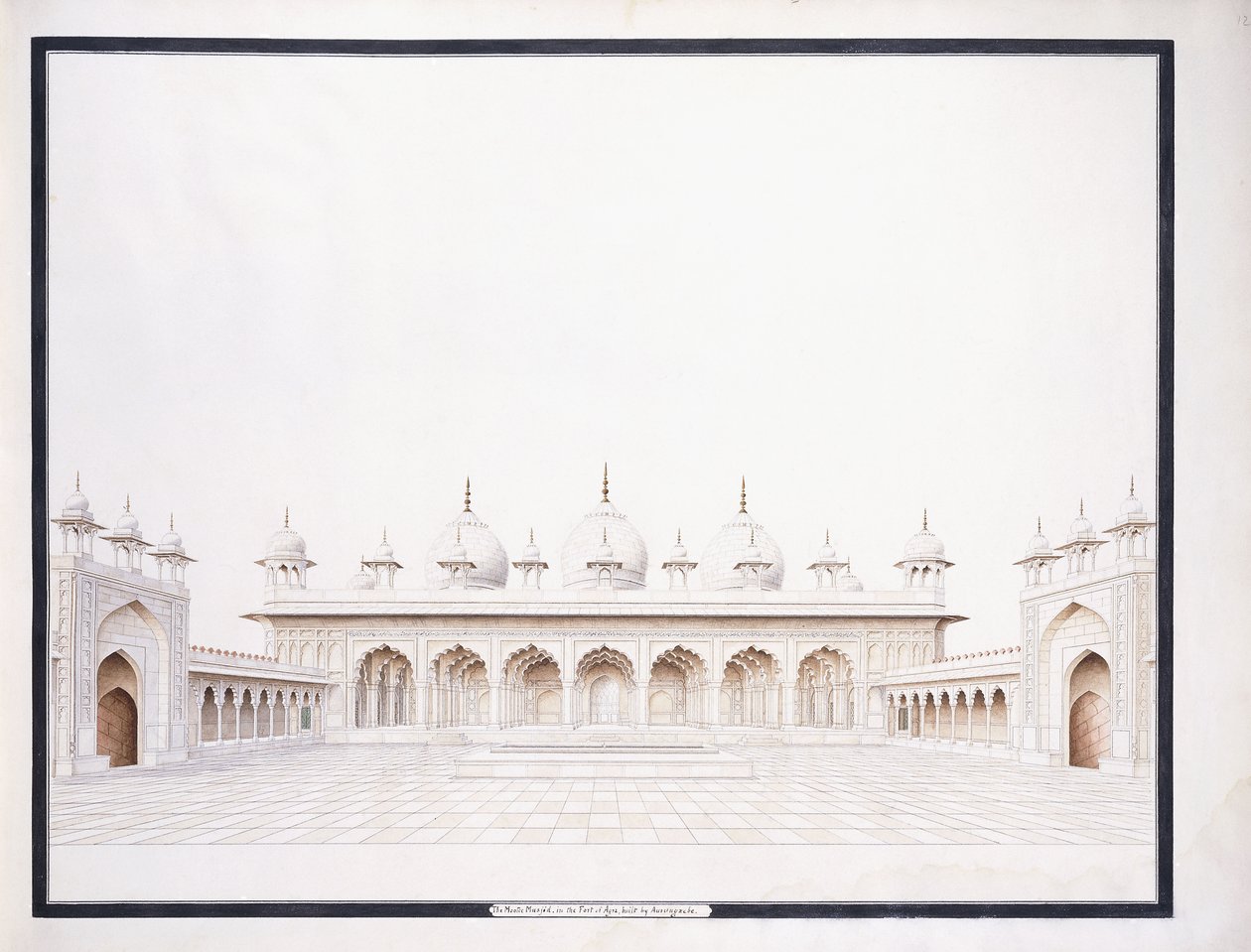 Moti Masjid i Fort of Agra, c1815 (blyant og w/c) af Agra School