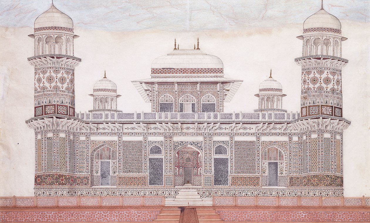 Itmad-ud-daulas grav, ca. 1815 (blyant, pen og sort blæk, w/c, forhøjet med berøringer o) af Agra School