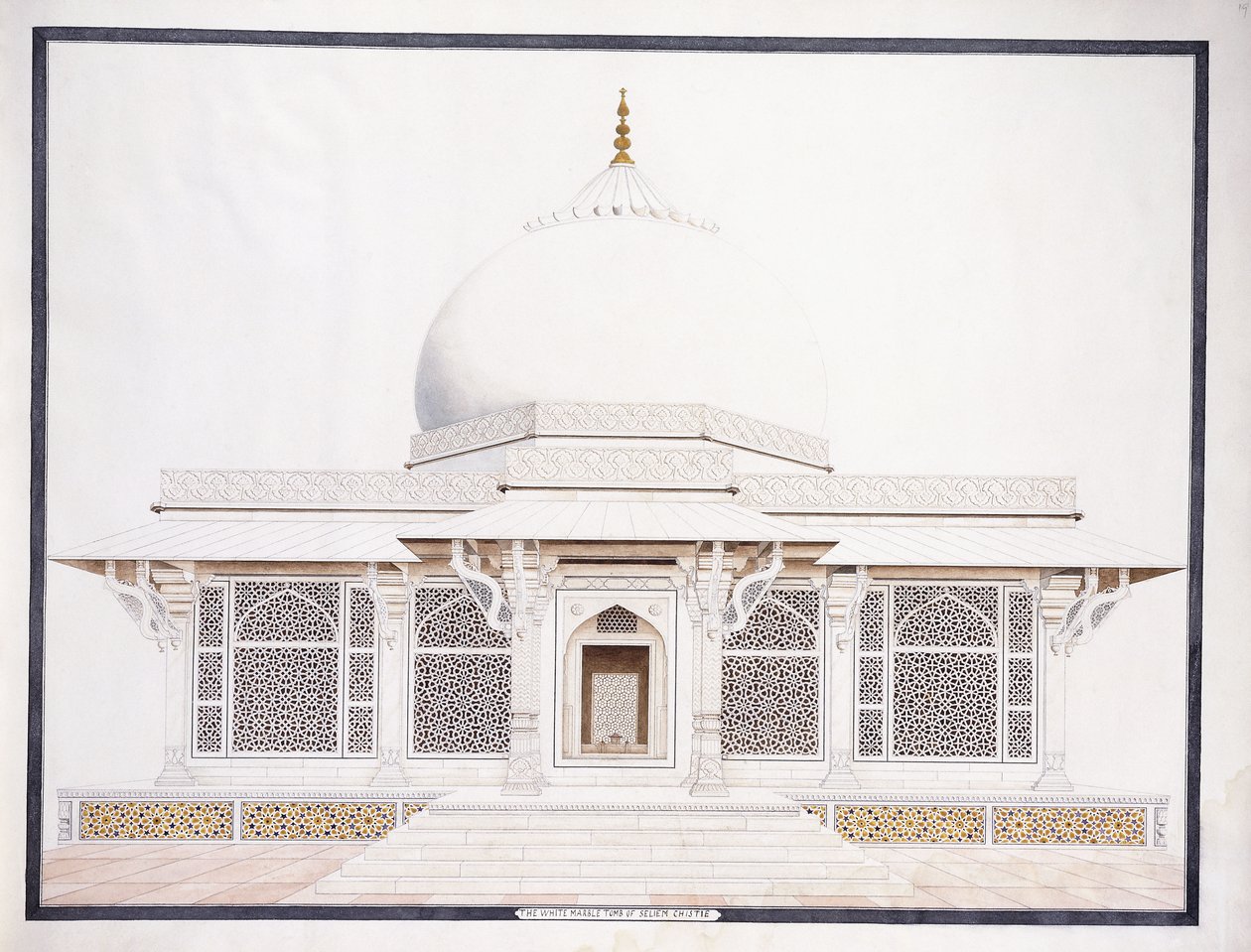 Den hvide marmorgrav af Seliem Chistie, ca. 1815 (blyant, pen og blæk, w/c) af Agra School
