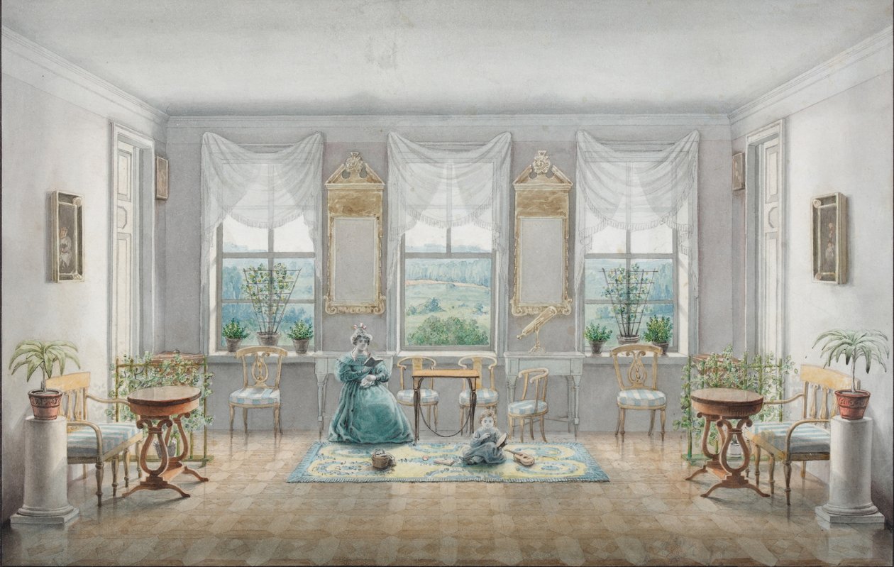 Tegnestuen i herregården Gorki, 1831 af Agrafena Dmitrievna Blagovo