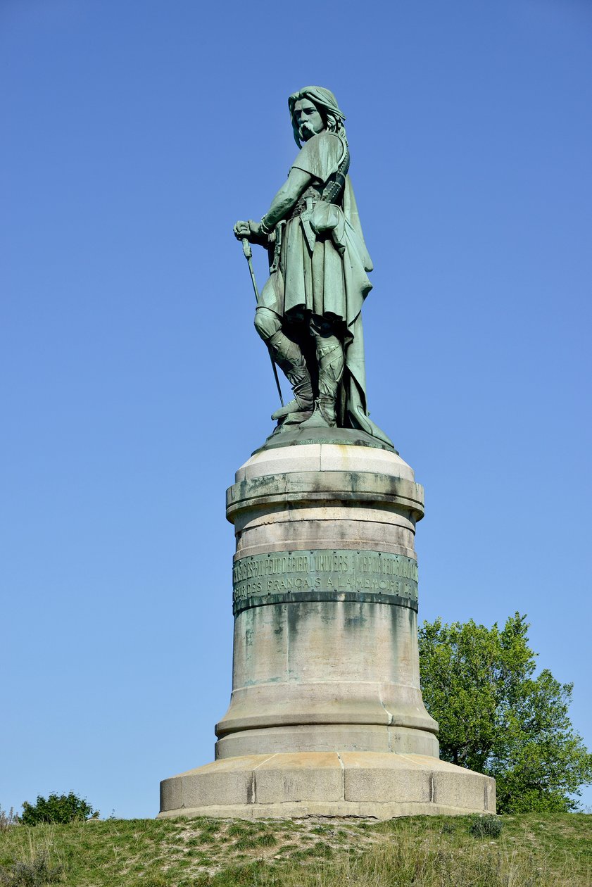 Kolossal statue af Vercingetorix (72-46 f.Kr.), gallisk leder - Skulptur af Millet Aime (1819-1891) 6,60 m høj erige i 1865 på den vestlige del af Mont Auxois (base 7 m høj af Viollet Le Duc) Alise Sainte Reine 1865 af Aime Millet