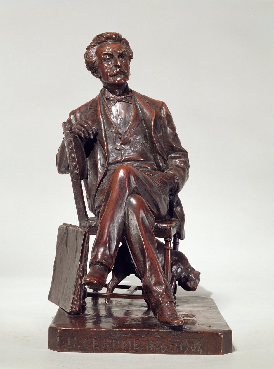 Et siddende portræt af Jean Leon Gerome (1824-1904) 1904 (bronze) af Aimé Nicolas Morot