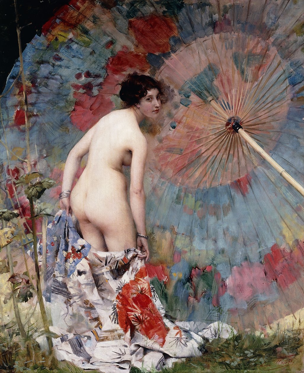 Ung kvinde og parasol; Ung kvinde med en parasol, af Aimé Nicolas Morot