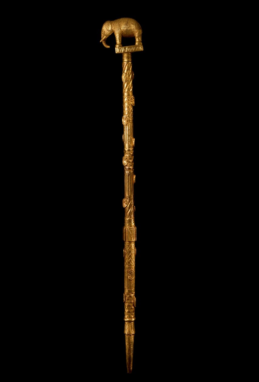 Lingvistpersonale med Elephant Finial, Ghana, ca. 1890 (træ og bladguld) af Akan School