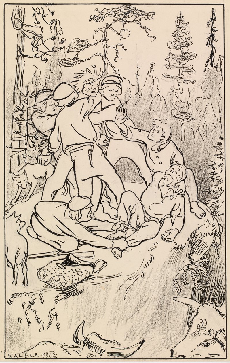 Kamp på Hiidenkivi-klippen af Akseli Gallen-Kallela