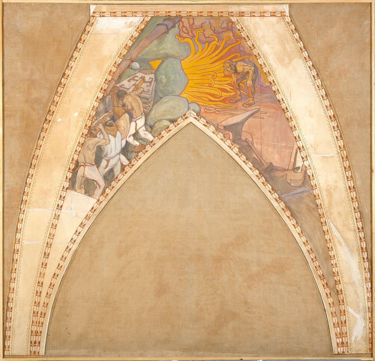 Das Schmieden des Sampo, Skizze für die Kuppelfresken des finnischen Pavillons auf der Weltausstellung 1900 in Paris af Akseli Gallen-Kallela