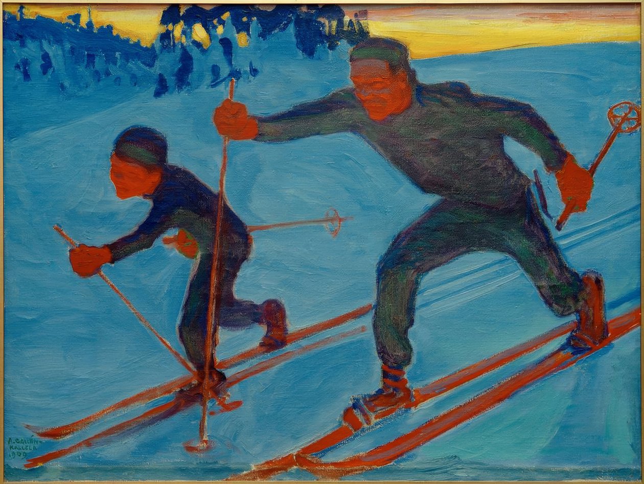 Akseli og Jorma står på ski af Akseli Valdemar Gallen Kallela