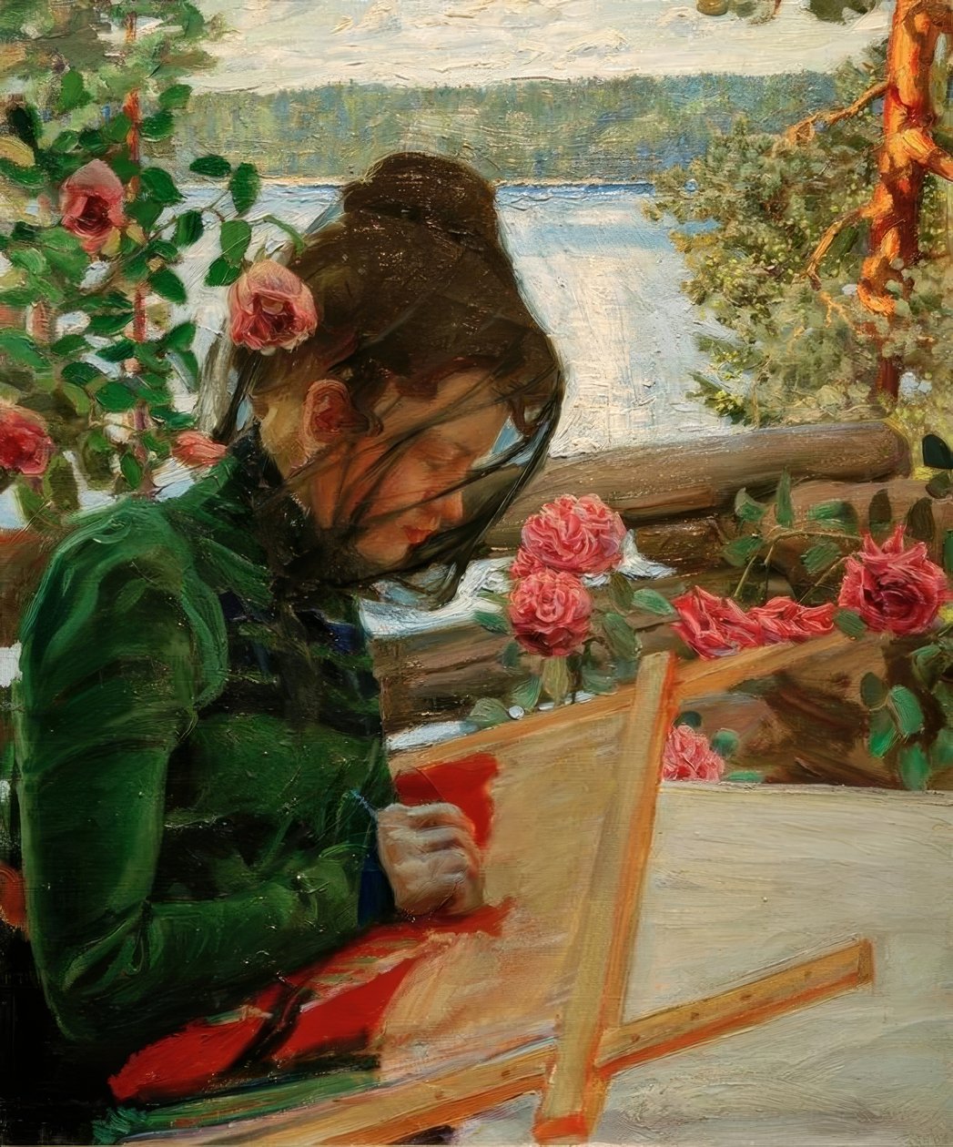Marie, stickend i Kalela af Akseli Valdemar Gallen Kallela
