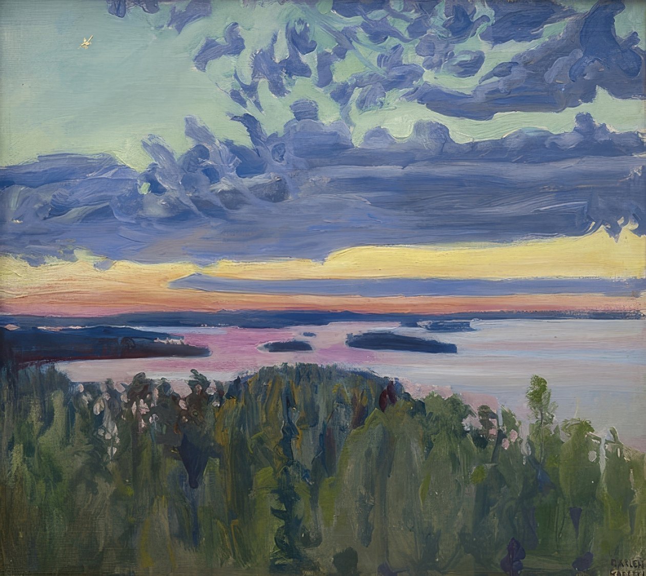 Solnedgang over søen af Akseli Valdemar Gallen Kallela