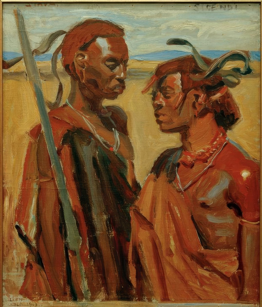 To Masai-krigere af Akseli Valdemar Gallen Kallela