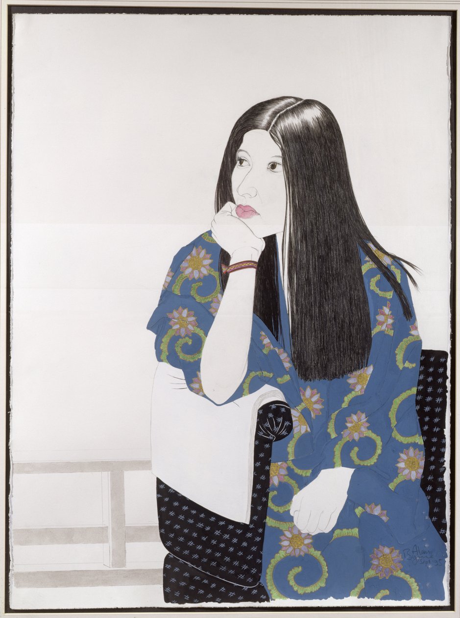 Blå Kimono, 1995 (blæk, wc, gouache og kul på papir) af Alan Byrne