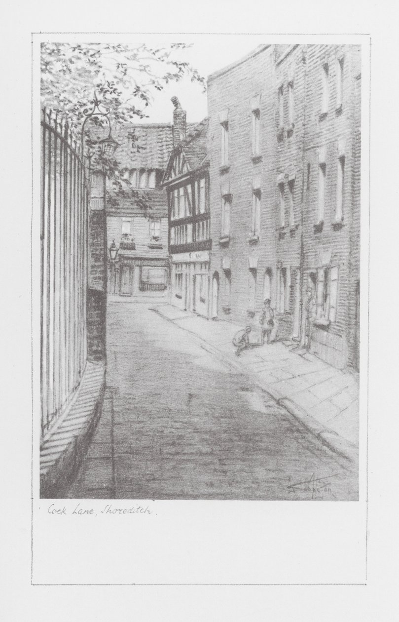 Gader i London: Cock Lane, Shoreditch (litografi) af Alan Stapleton