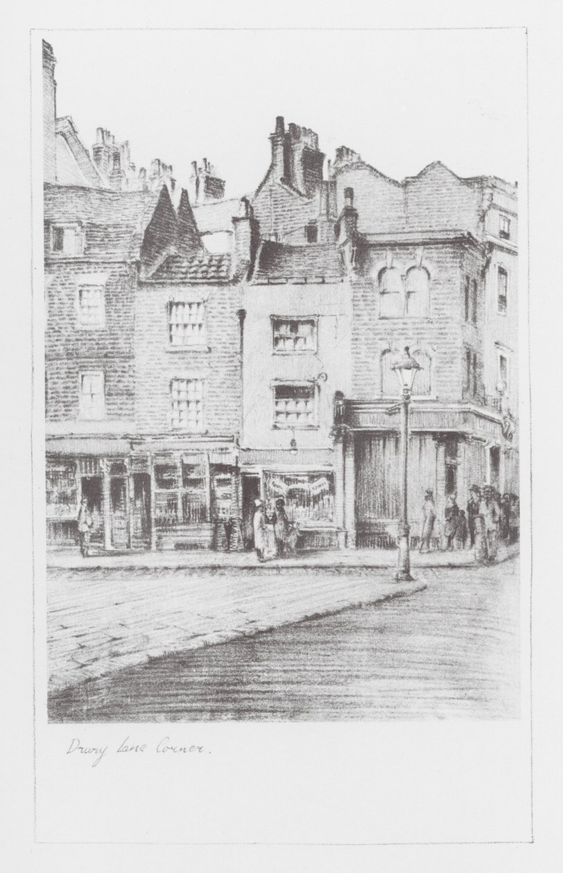 Londons gader: Drury Lane Corner (litografi) af Alan Stapleton