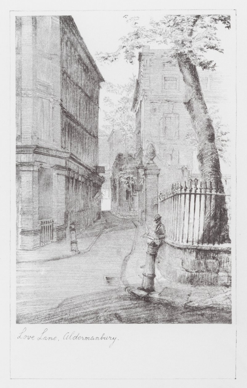 London Lanes: Love Lane, Aldermanbury (litografi) af Alan Stapleton