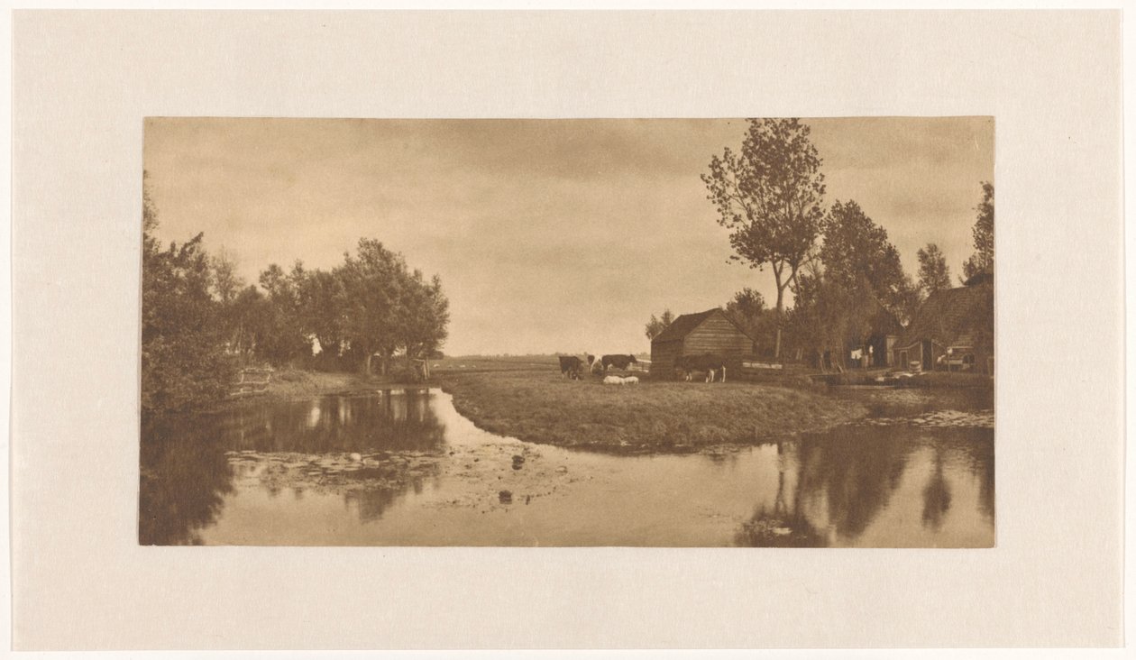 Landskab med gård og kvæg på vandet, (Nordholland?), Holland af Alb. Kapteijn