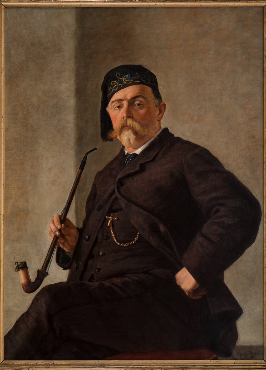 Mand med rør (olie på lærred) af Albano Lugli