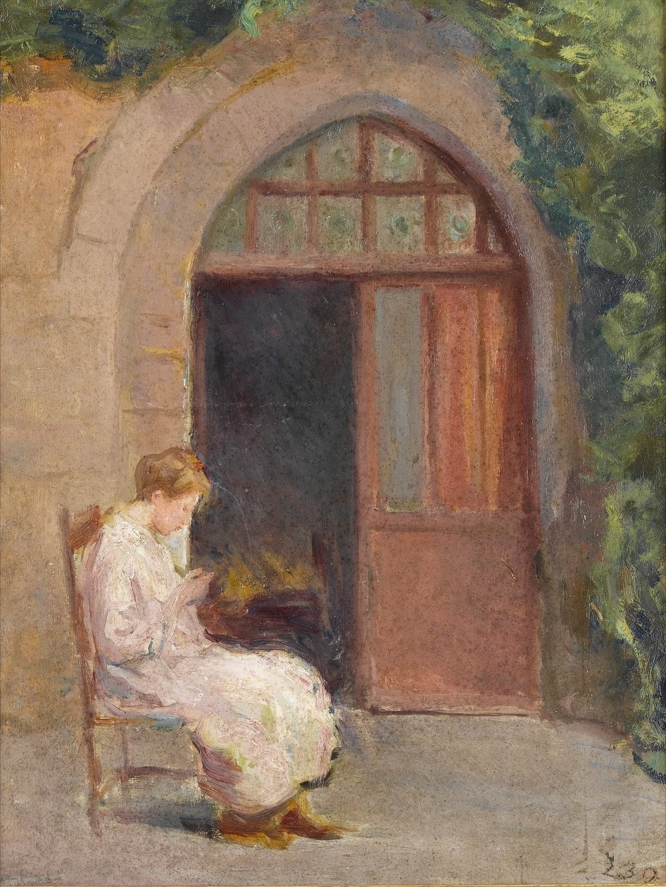 Pige siddende uden for La Boissière, ca. 1909 af Albert de Belleroche