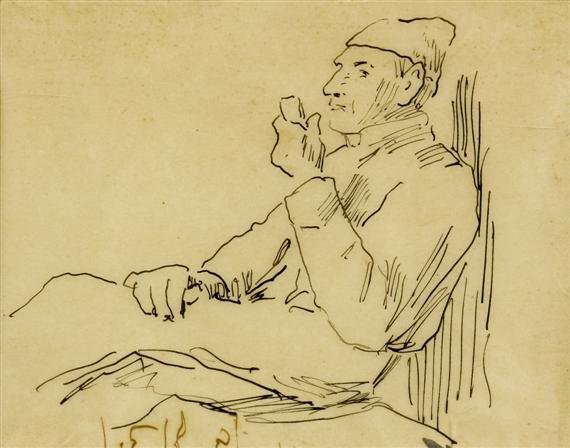 Gammel mand med et rør af Albert Anker
