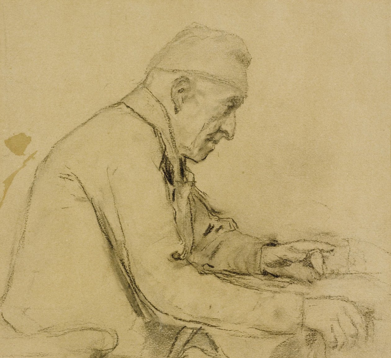 Gammel siddende mand i profil af Albert Anker