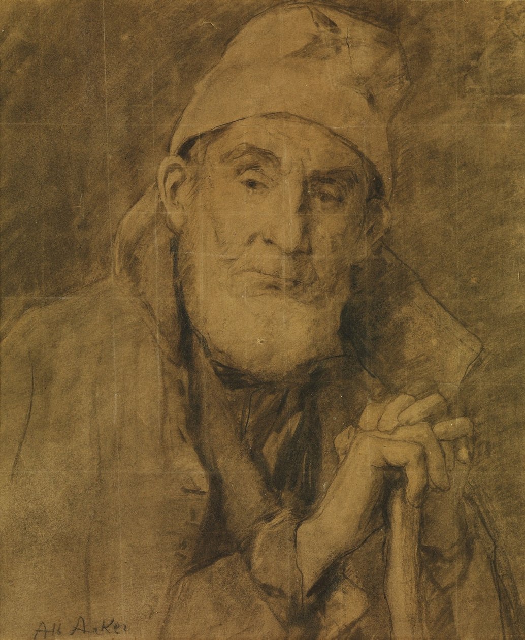 Gammel Feissli med en pind og hætte af Albert Anker