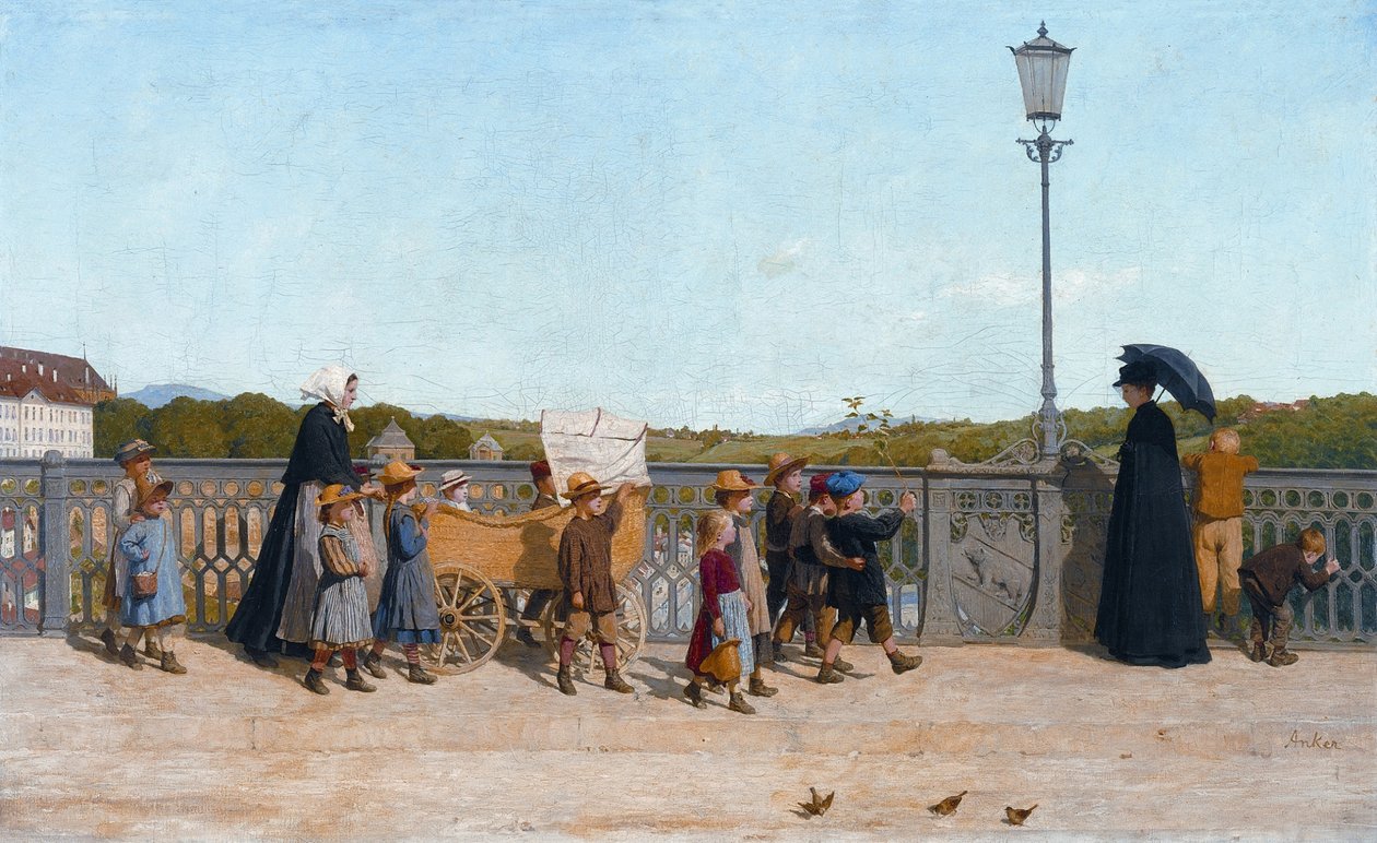 Børneskole på Kirchenfeldbrücke af Albert Anker
