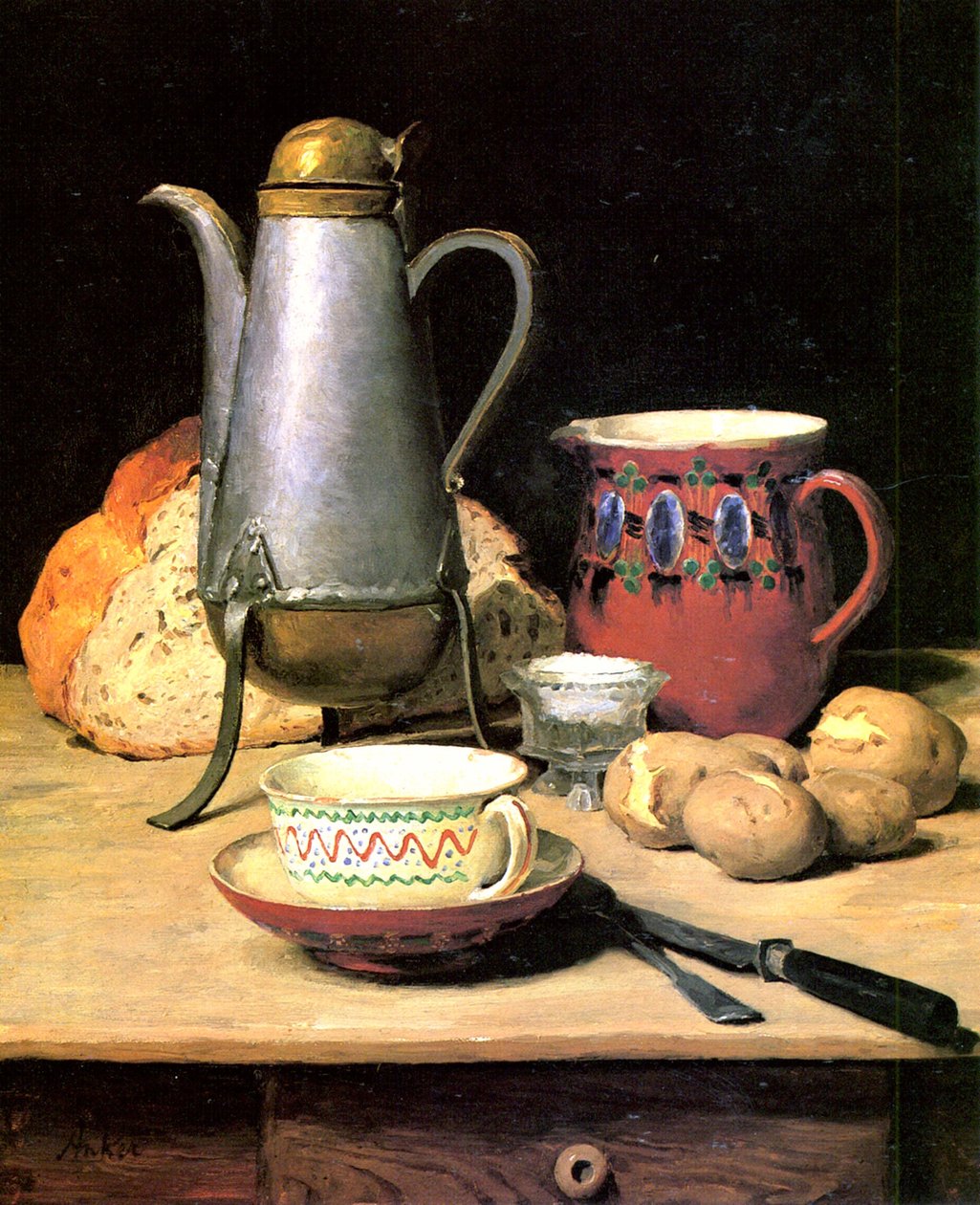 Stilleben, kaffe og kartofler af Albert Anker