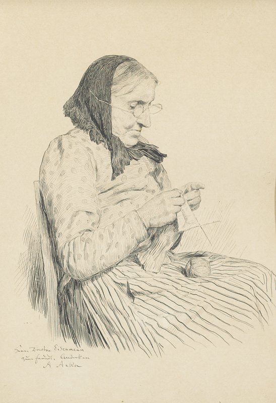 Bedstemor strikker af Albert Anker