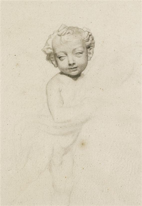 Tegning efter den vingede dreng af Andrea del Verrocchio af Albert Anker